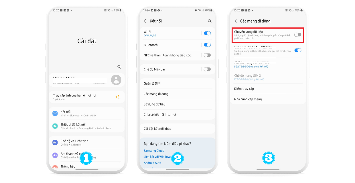 Minh họa thiết lập trên Android